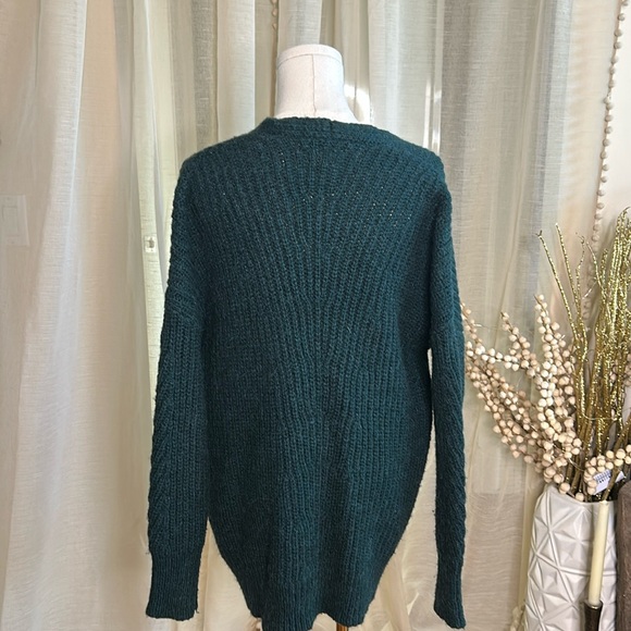 Max Studio Chunky Knit Wool Forest Green Button Oversized Cardigan Sz Small - Picture 4 of 6